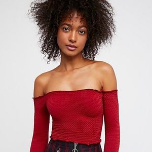 Free people red off the shoulder long sleeve